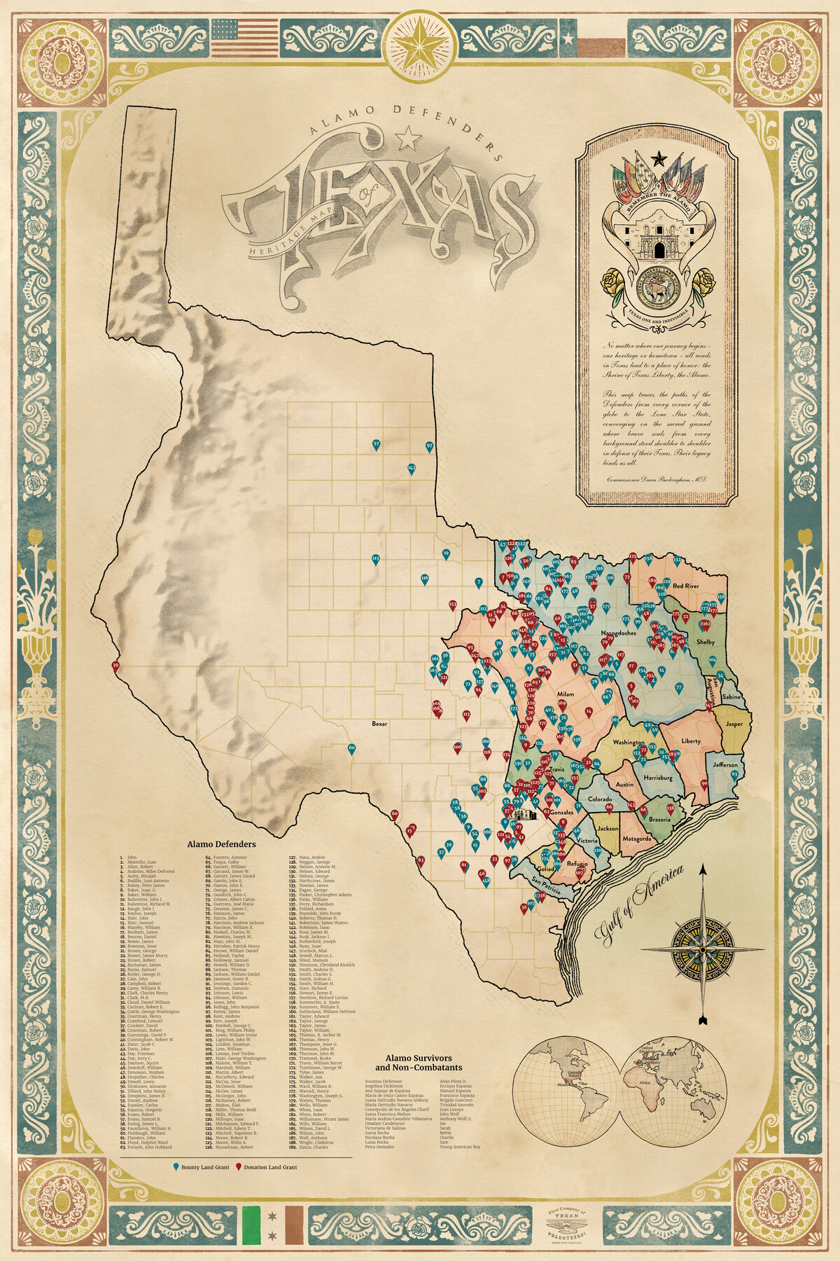 97433, Alamo Defenders Heritage Map of Texas, General Map Collection