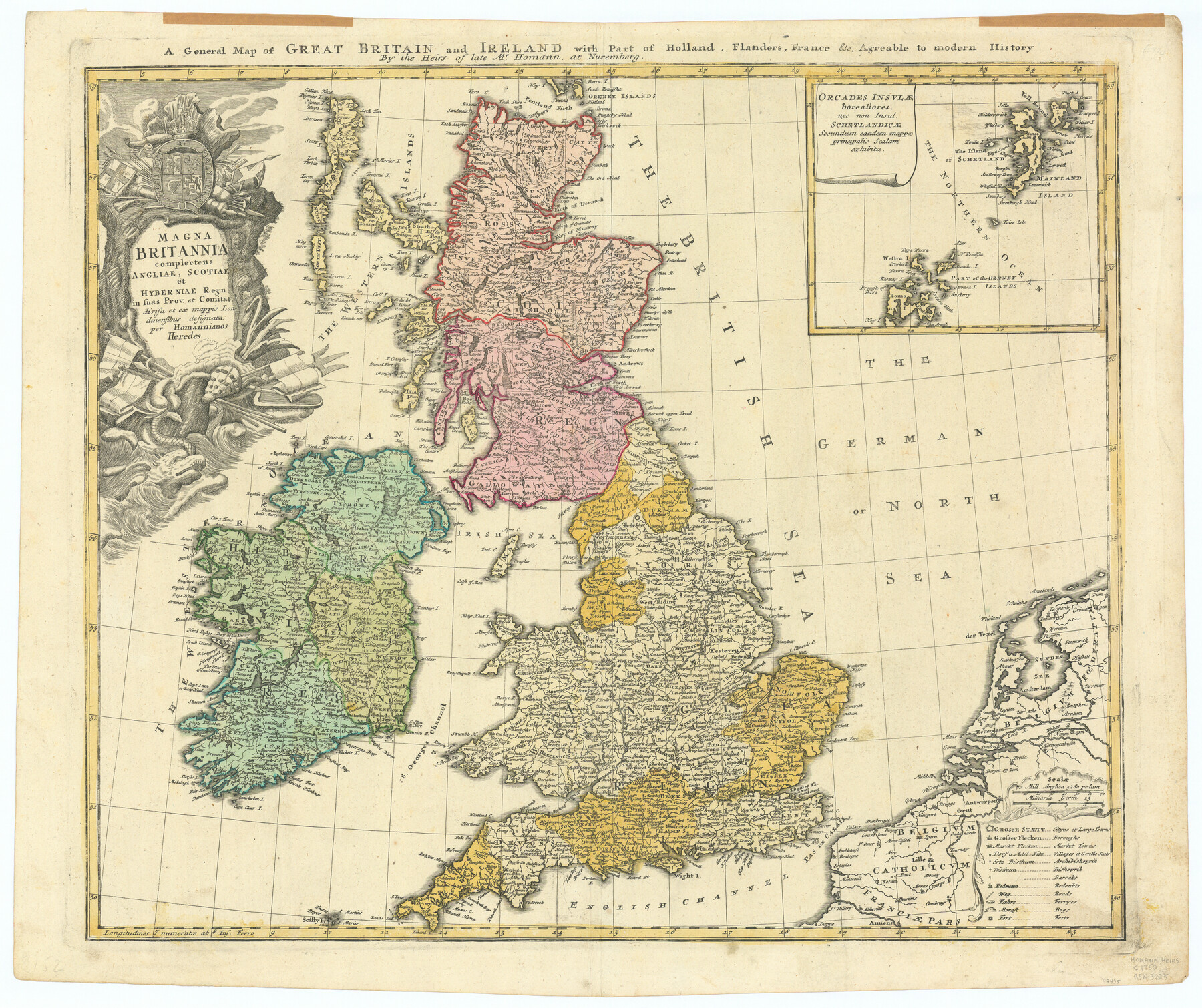 97435, A general map of Great Britain and Ireland with part of Holland, Flanders, France & agreable to modern history, Non-GLO Digital Images

