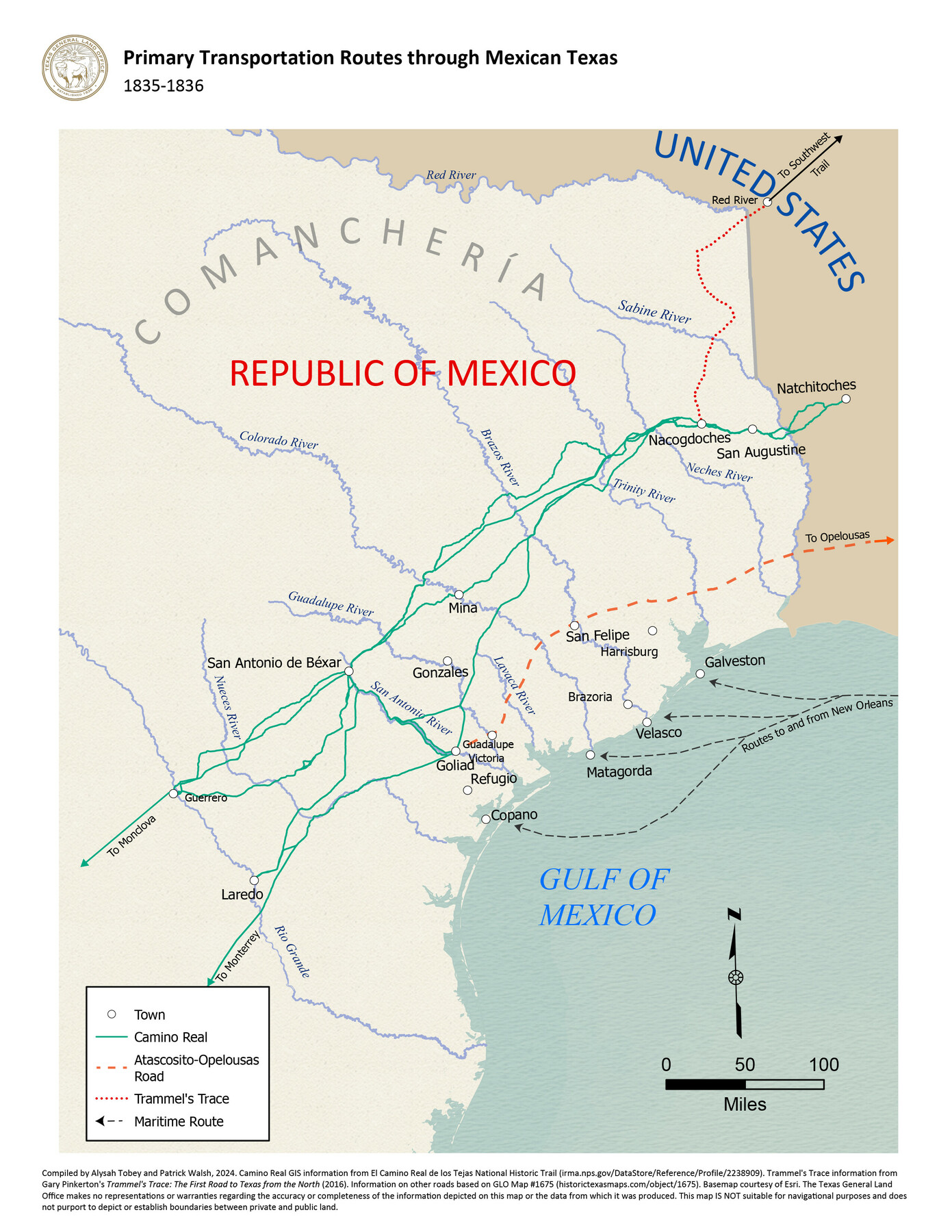 97463, Primary Transportation Routes through Mexican Texas, GIS Educational Maps