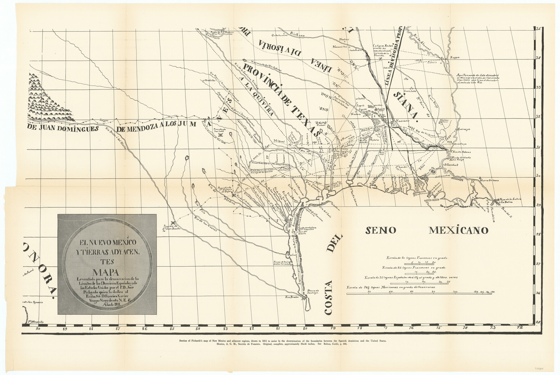 97484, [Section of} El Nuevo Mexico y Tierras Adyacentes Mapa Levantado para la demarcacion de los Limites de los Dominios Españoles y de los Estados Unidos, General Map Collection