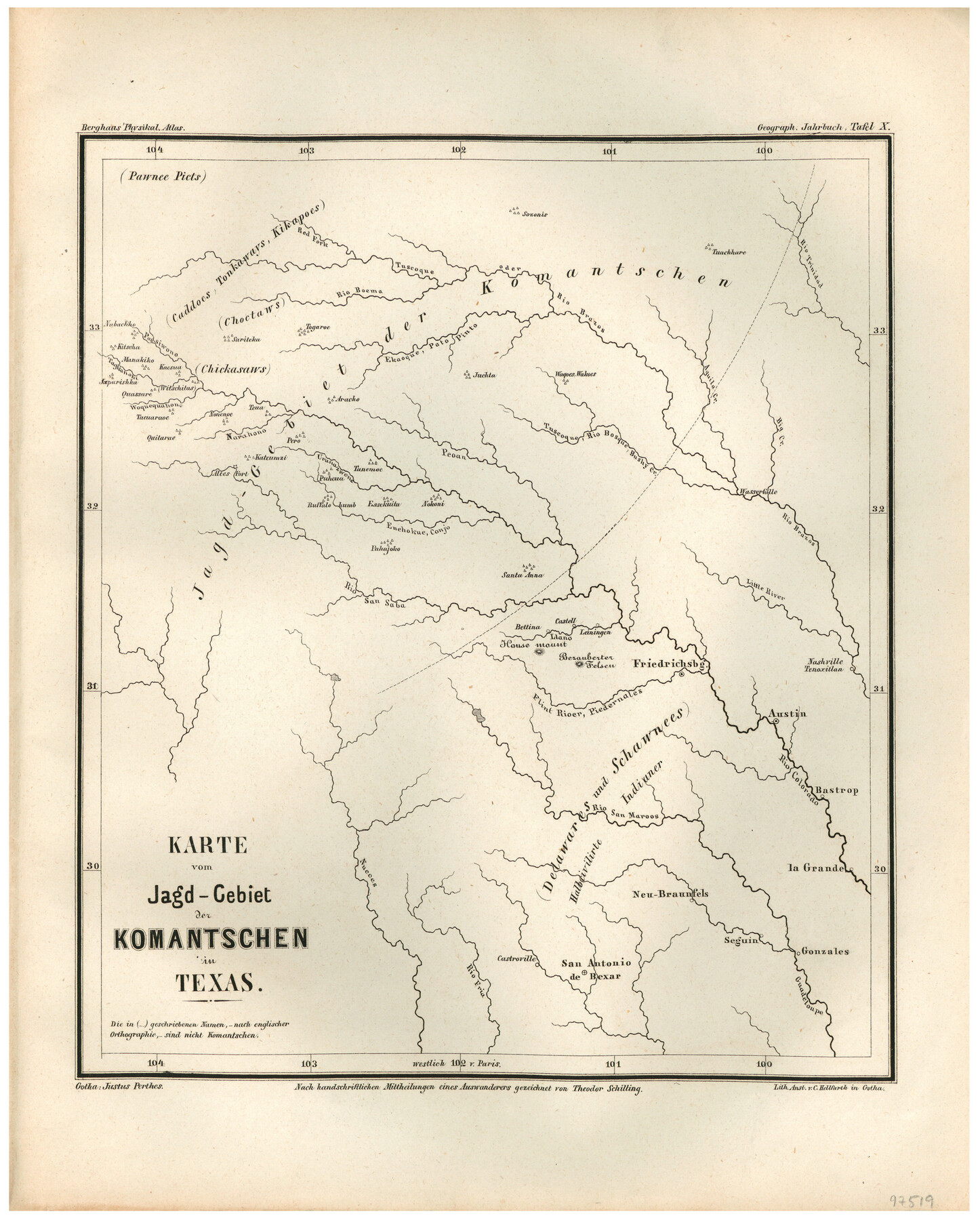 97519, Karte vom Jagd-Cebiet der Komantschen in Texas, General Map Collection