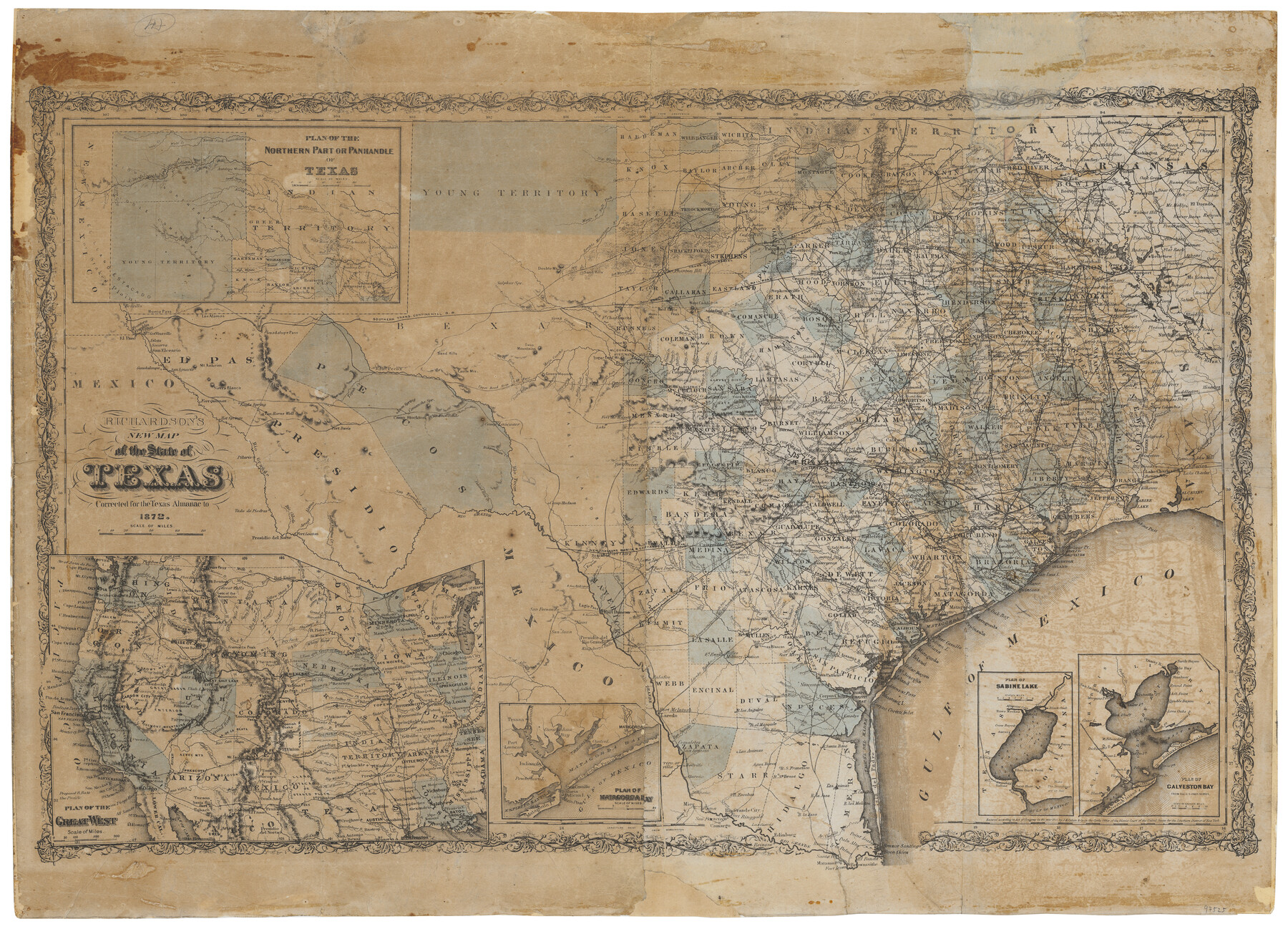 97525, Richardson's New Map of the State of Texas, corrected for the Texas Almanac to 1872, Holcomb Map Collection
