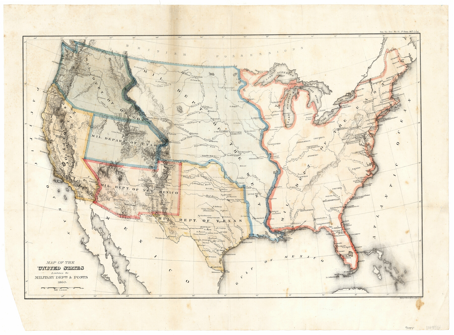 97555, Map of the United States Exhibiting the Military Depts. & Posts, General Map Collection

