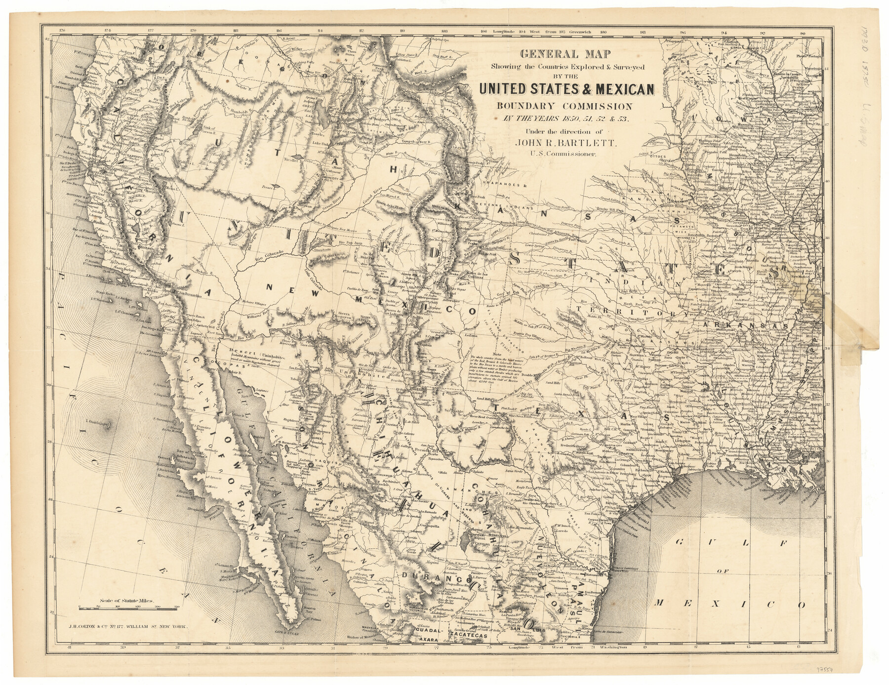 97557, General Map Showing the Countries Explored & Surveyed by the United States & Mexican Boundary Commission in the Years 1850, 51, 52 & 53, General Map Collection
