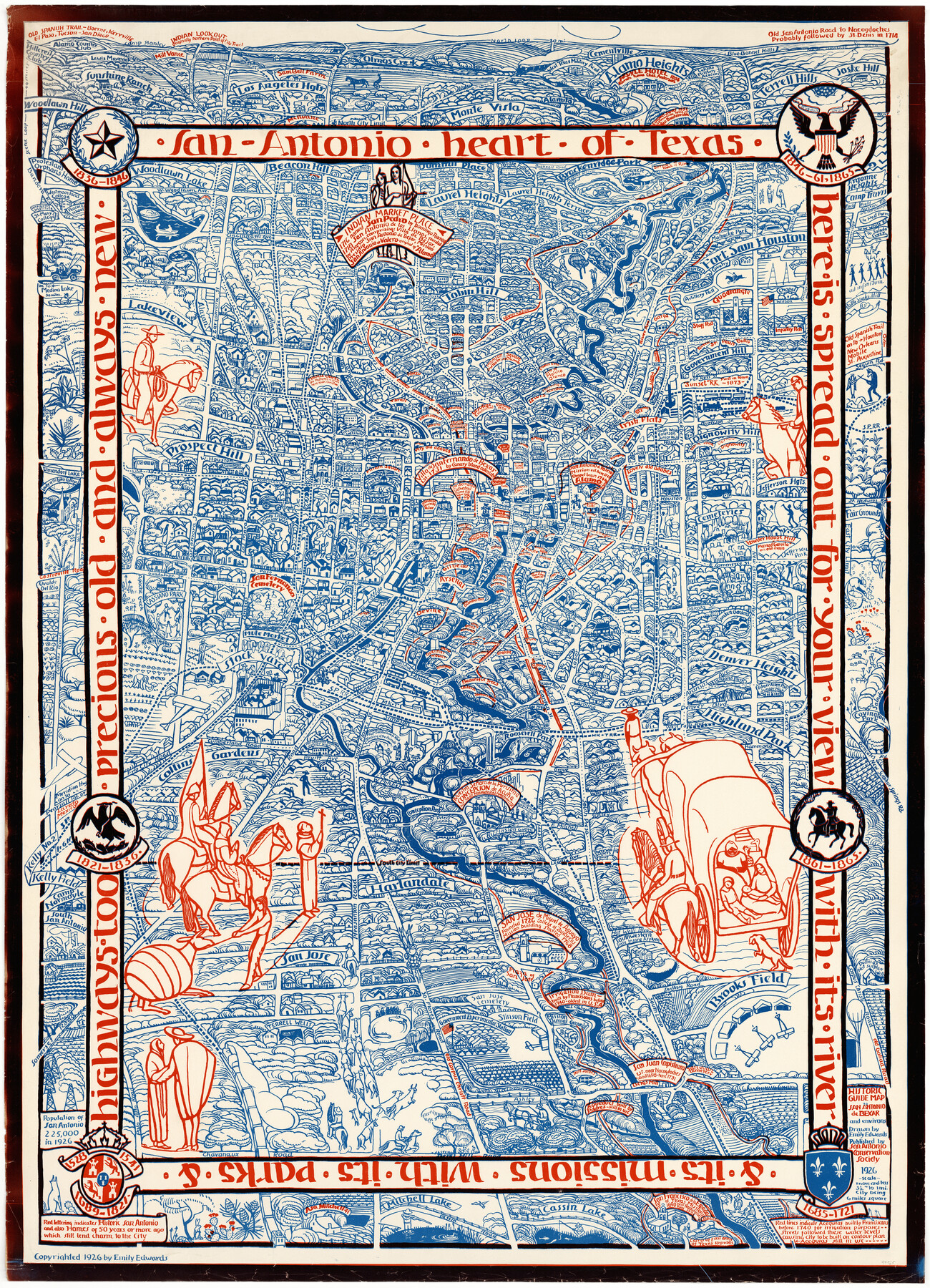 97565, Historic guide map to San Antonio de Bexar and environs