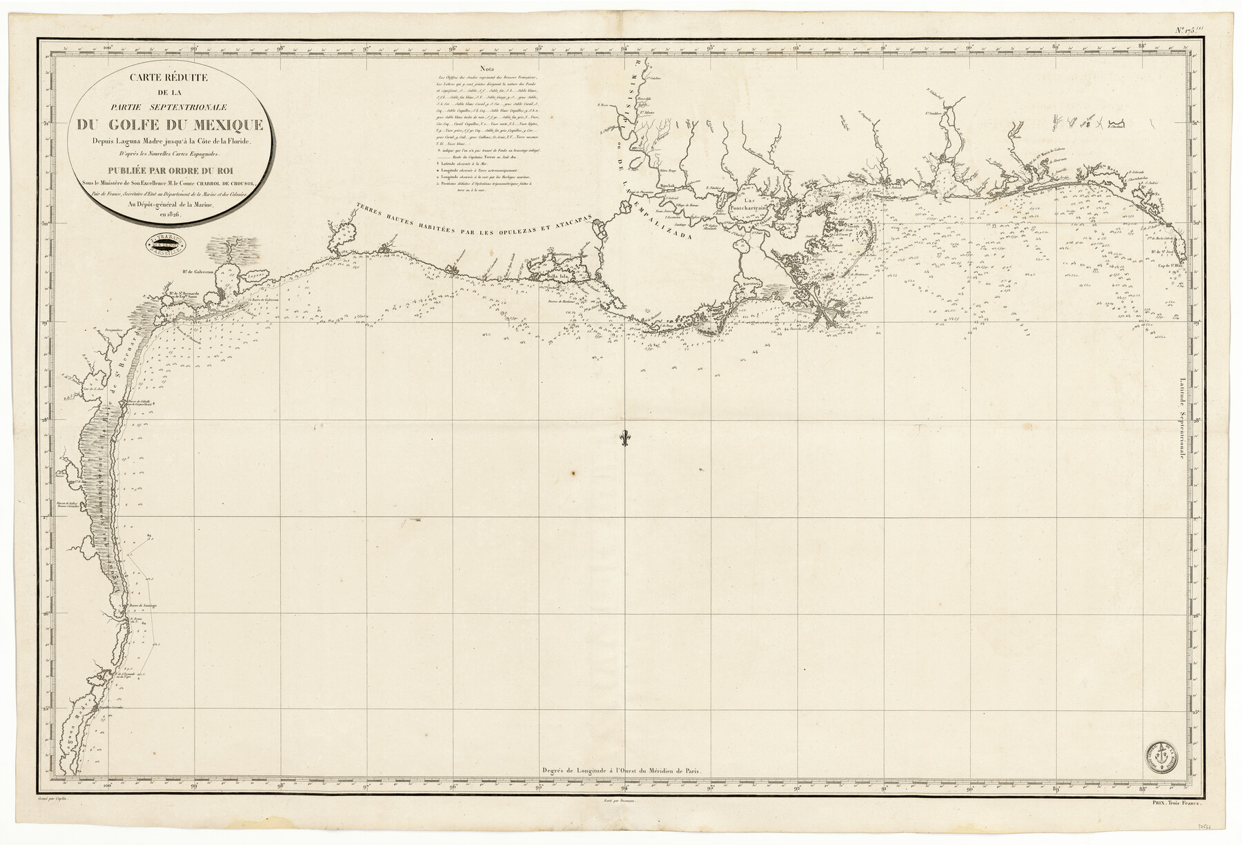 97566, Carte R&eacute;duite de la Partie Septentrionale du Golfe du Mexique Depuis Laguna Madre jusqu'&agrave; la C&ocirc;te de la Floride, General Map Collection