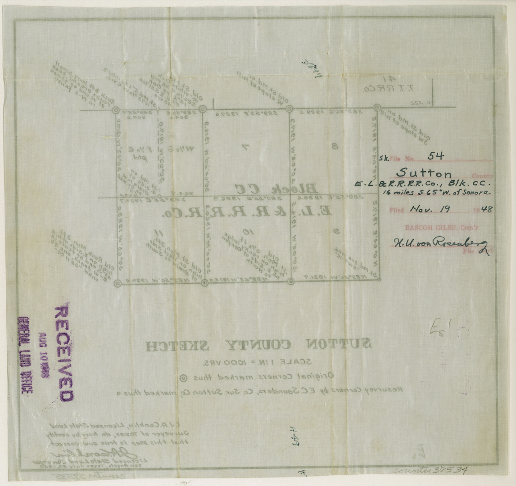 37534, Sutton County Sketch File 54, General Map Collection