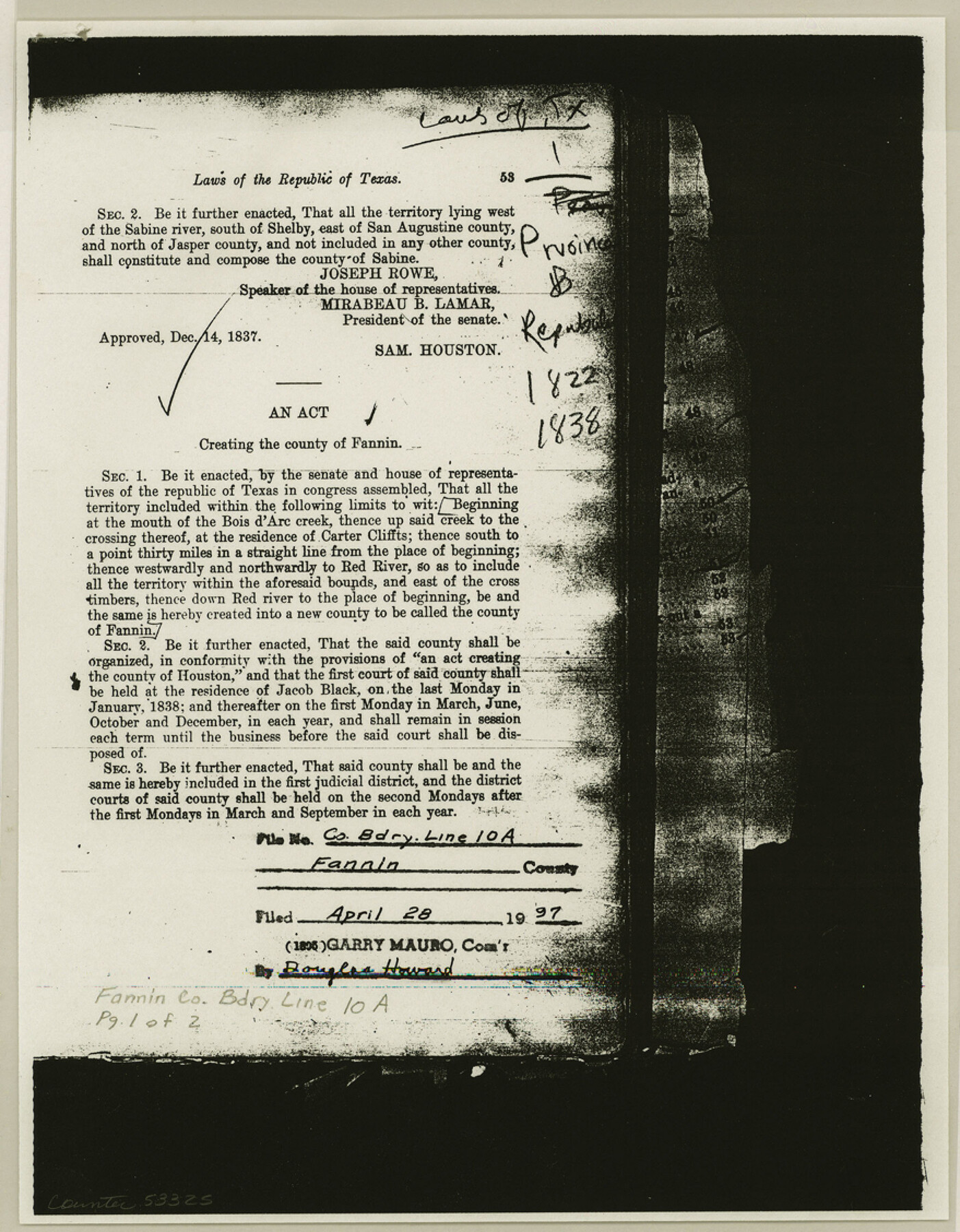 53325, Fannin County Boundary File 10a and 10b and 10c, General Map Collection