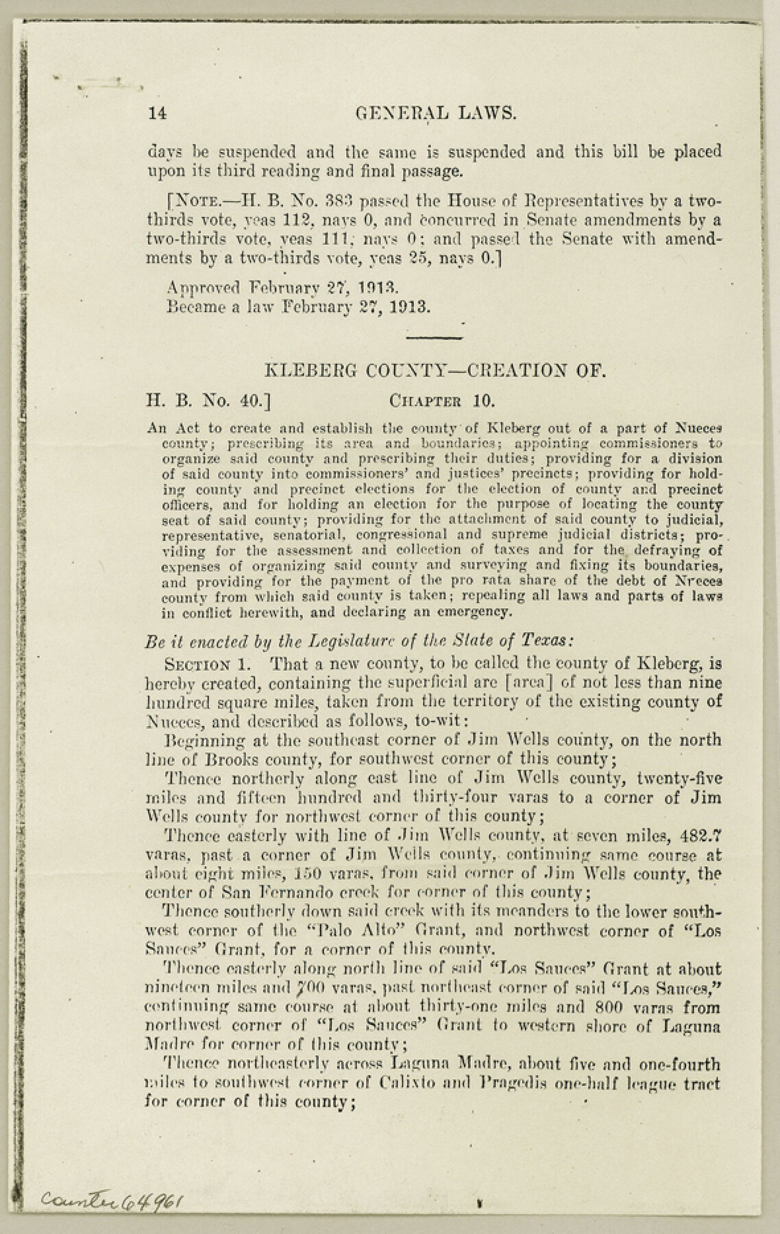 64961, Kleberg County Boundary File 1, General Map Collection