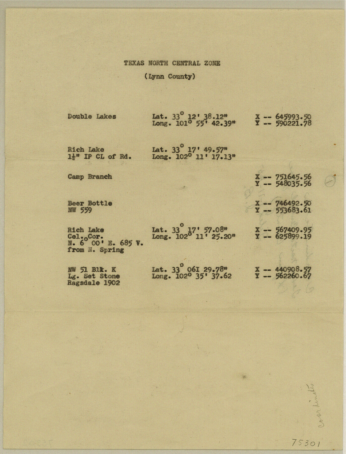 75301, Texas Coordinate File 1, General Map Collection