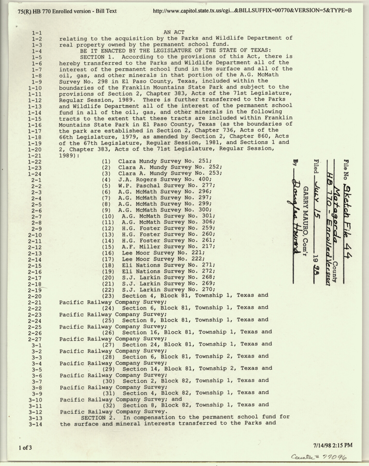 77096, Matagorda County Sketch File 44, General Map Collection