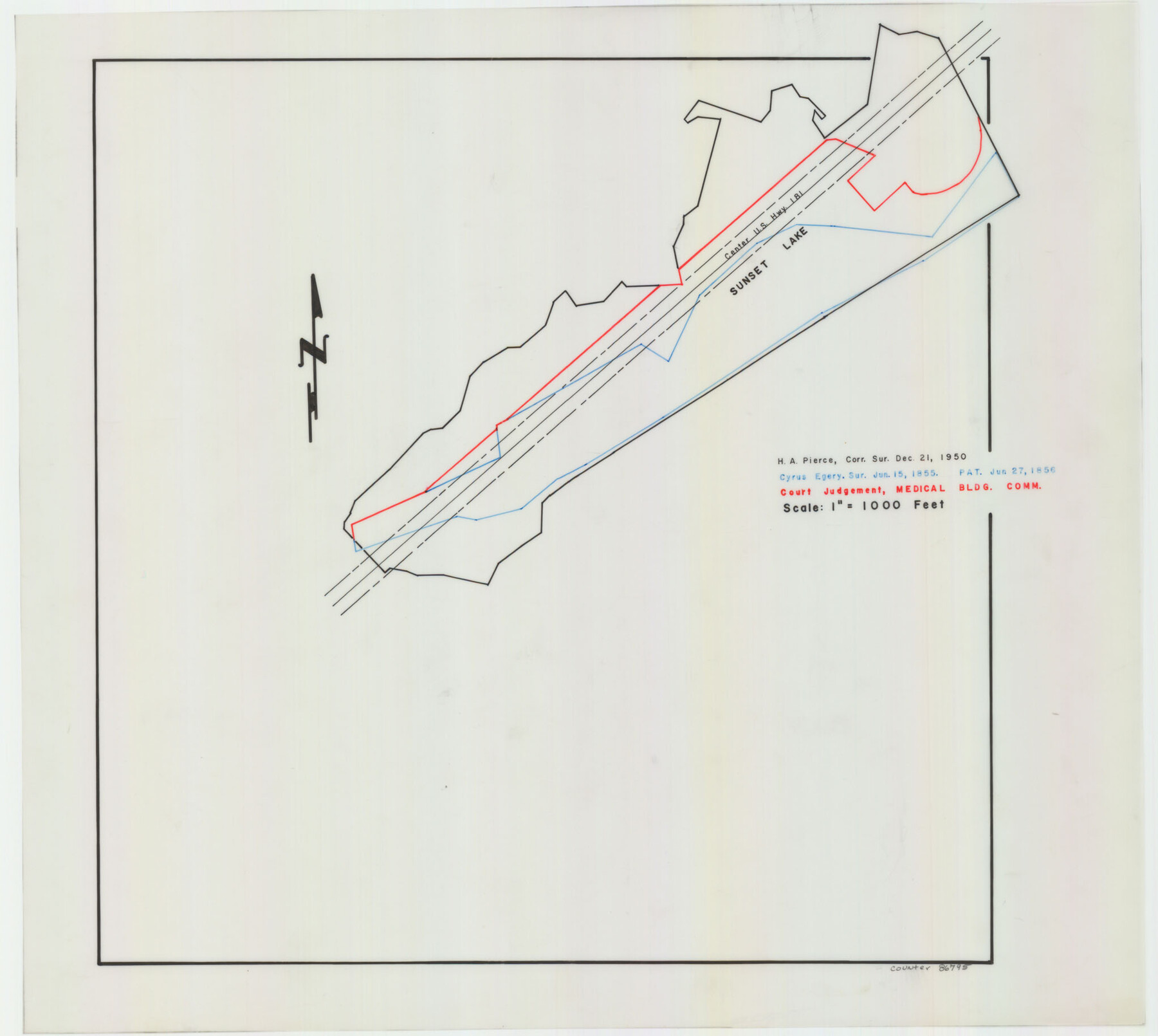 86795, Overlay For Flight Mission No. BRE-2P, Frame 110 of H. A. Pierce Corrected Survey, December 21, 1950 of Cyrus Egery Survey of June 15, 1855, General Map Collection