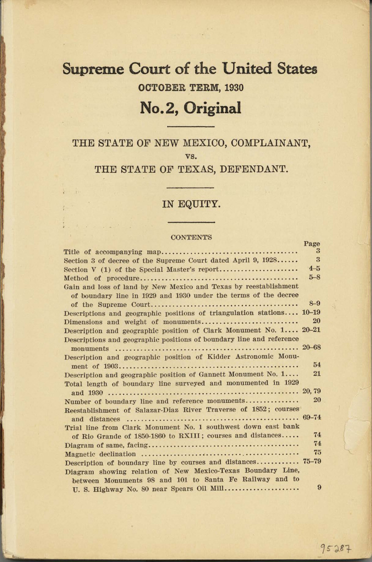 95287, Supreme Court of the United States, October Term, 1930, No.2, Original - The State of New Mexico, Complainant vs. The State of Texas, Defendant, General Map Collection