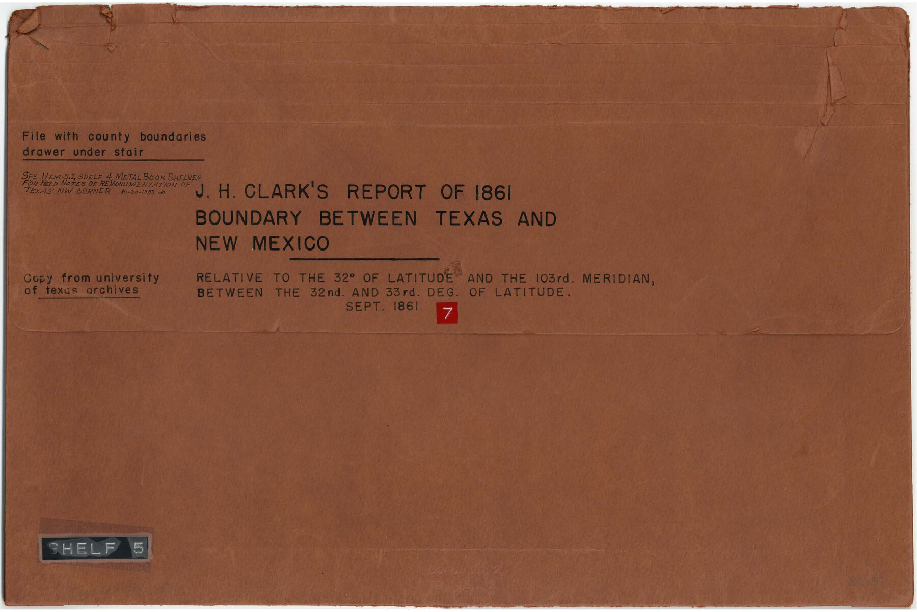 81689, J. H. Clark's Report of 1861 - Boundary Between Texas and New Mexico