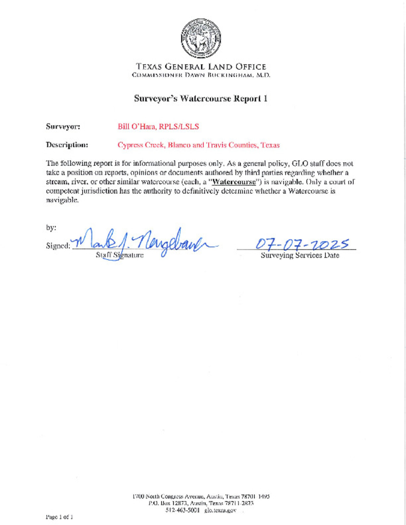 97511, Surveyor's Watercourse Report 1