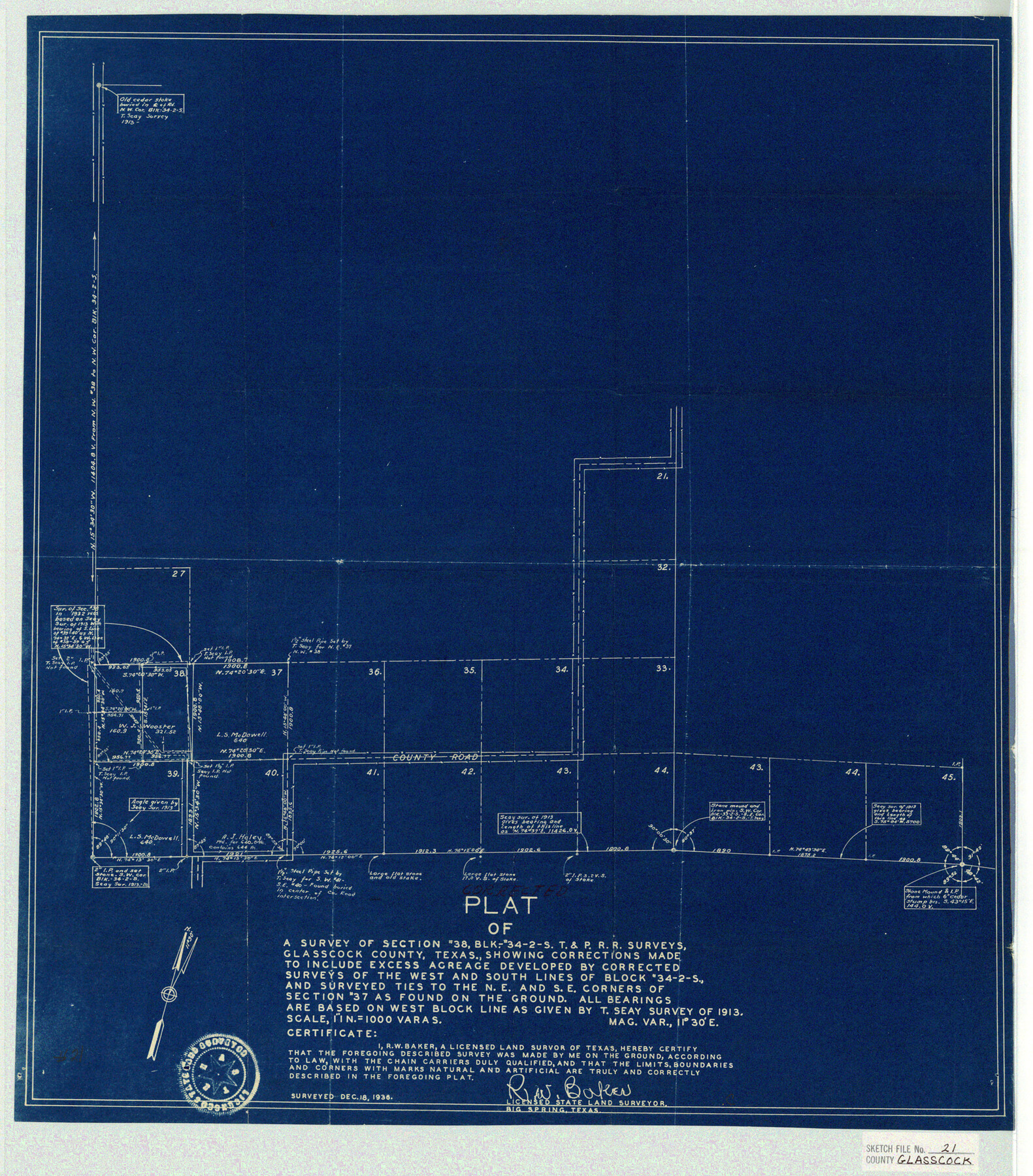 11564, Glasscock County Sketch File 21, General Map Collection