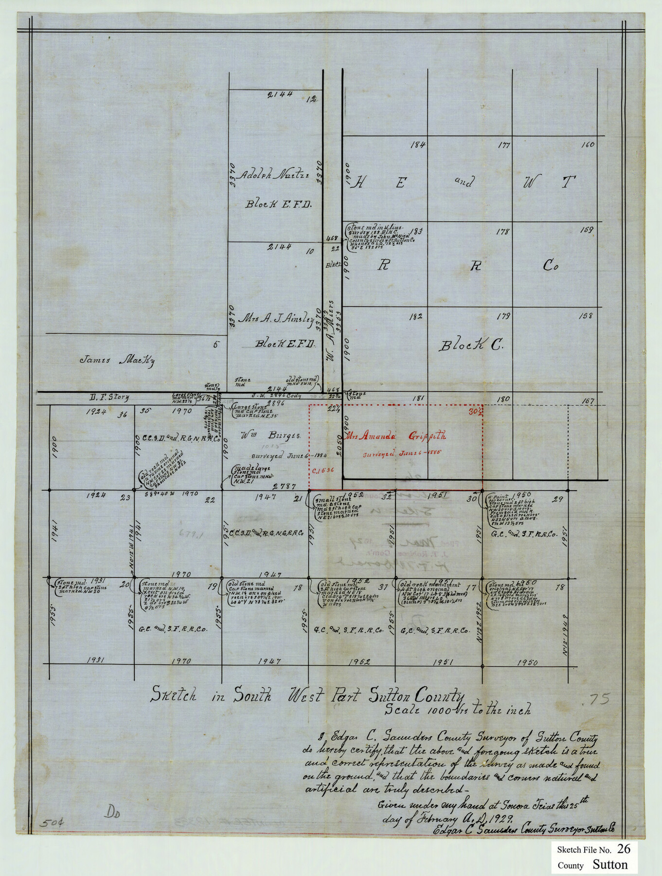 12383, Sutton County Sketch File 26, General Map Collection