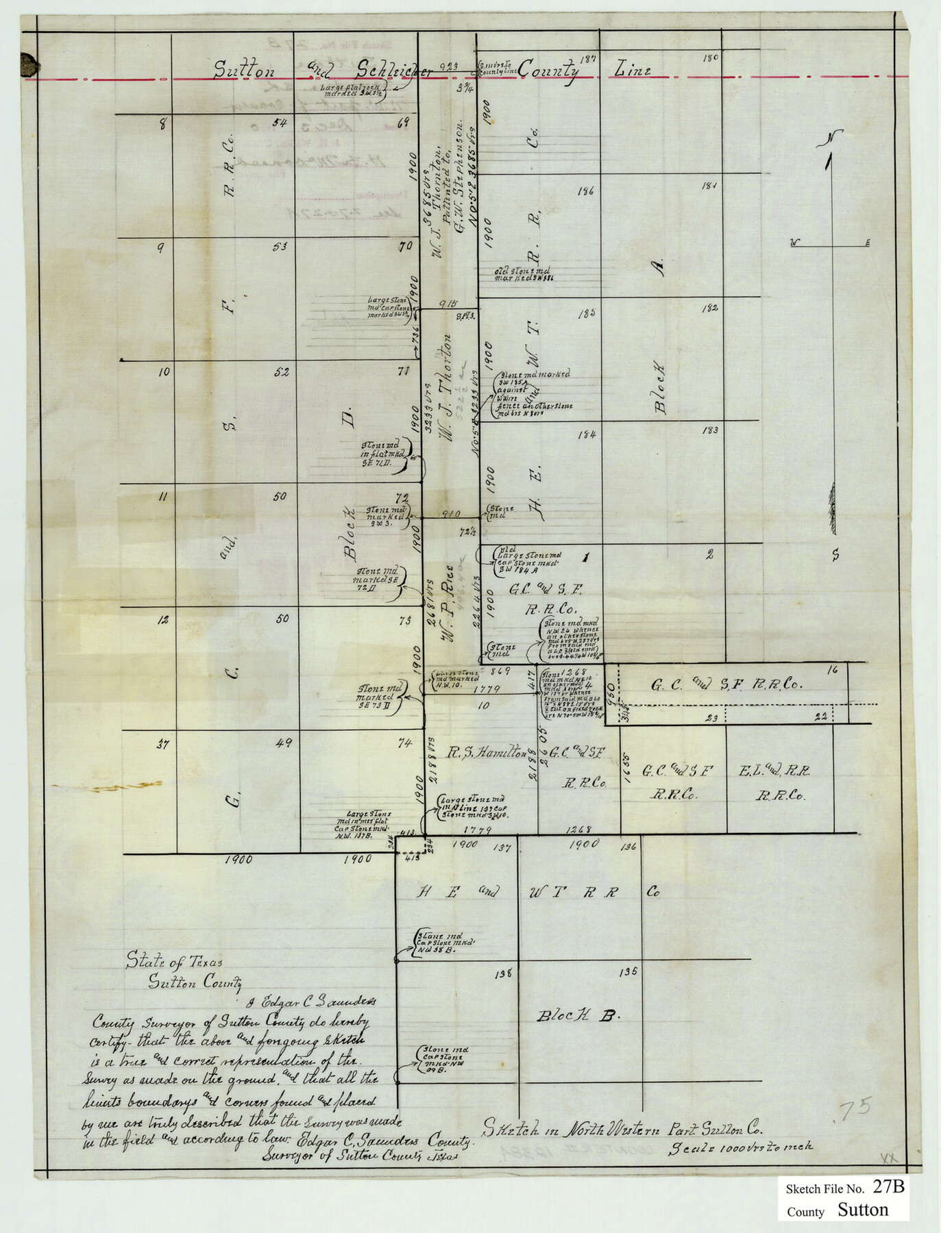 12384, Sutton County Sketch File 27B, General Map Collection