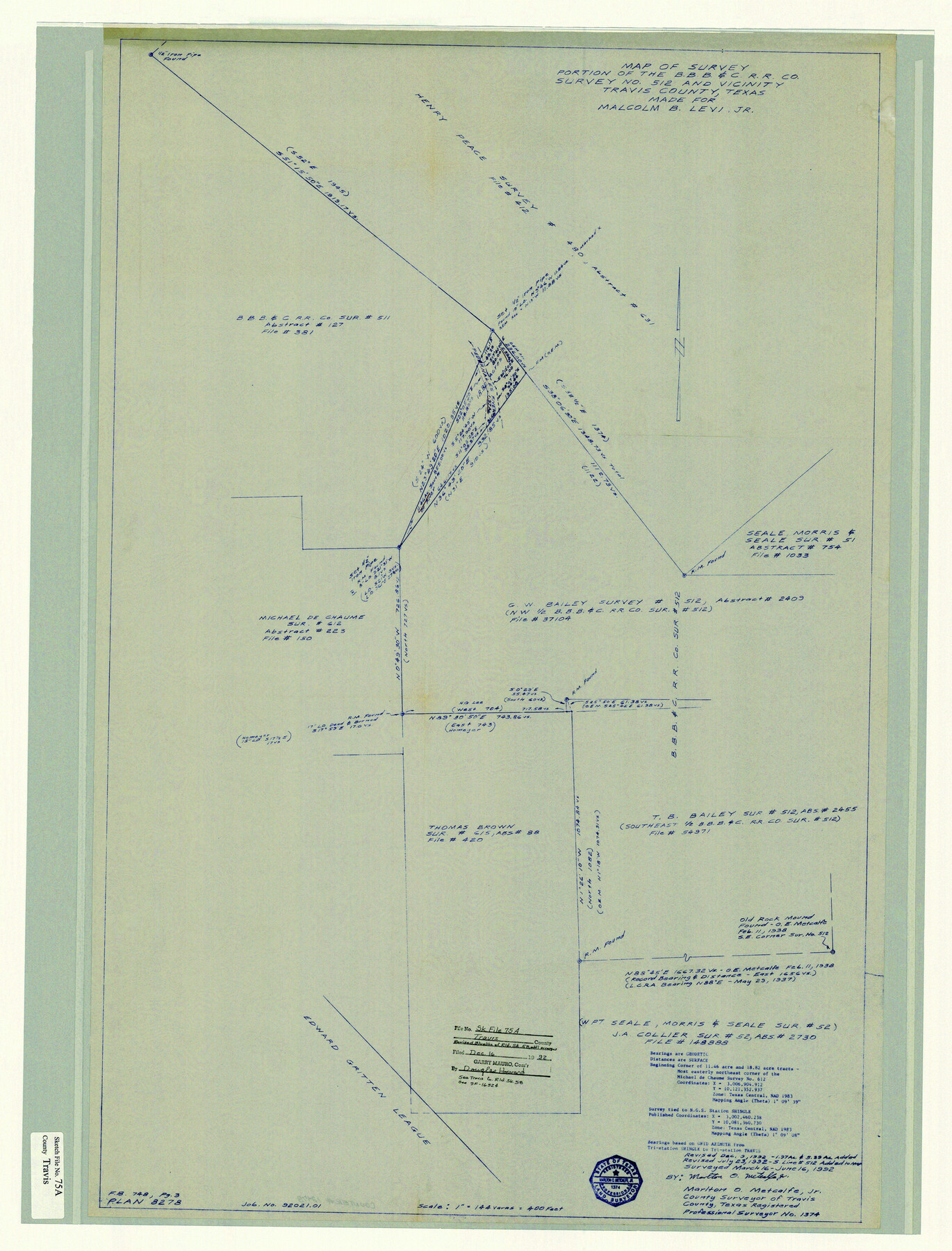 12478, Travis County Sketch File 75A, General Map Collection