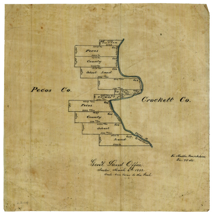 369, [Sketch of Pecos County School Land surveys along Pecos River in Val Verde County], Maddox Collection