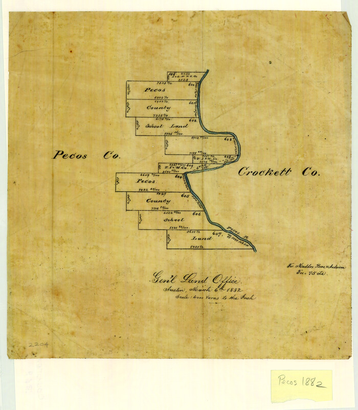 369, [Sketch of Pecos County School Land surveys along Pecos River in Val Verde County], Maddox Collection