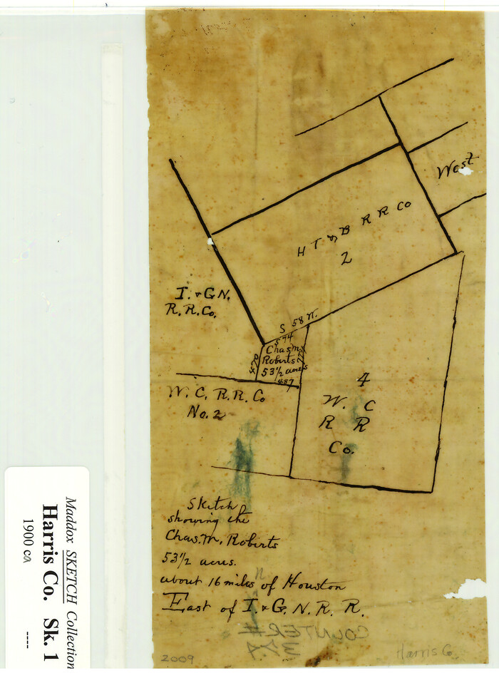 374, Sketch showing the Chas. M. Roberts 53 1/2 acres about 16 miles N of Houston, east of I.&G.N. R.R., Maddox Collection