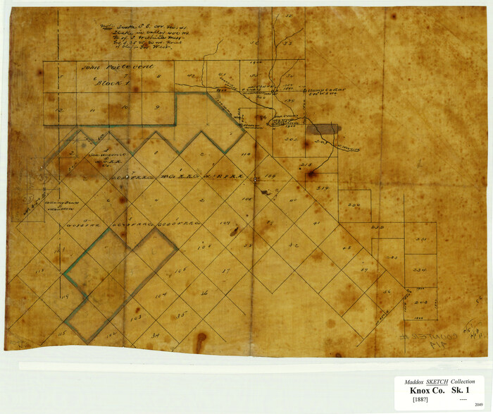 414, [Surveying Sketch of John Poitevent Block 1, Railroad Lands, et al in Knox County, Texas], Maddox Collection