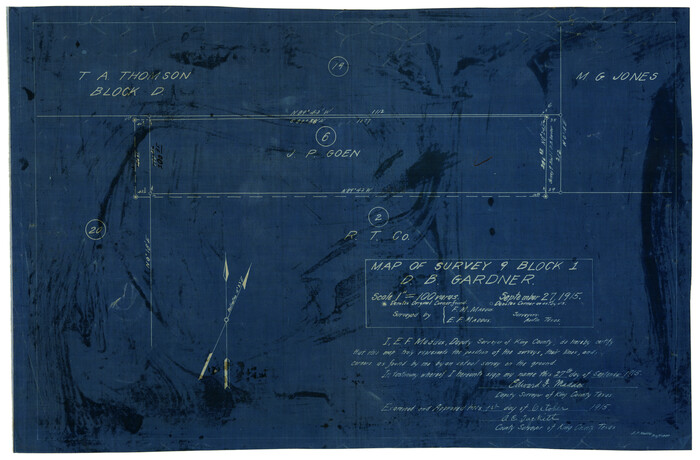 415, Map of Survey 9, Block 1, D.B. Gardner, Maddox Collection
