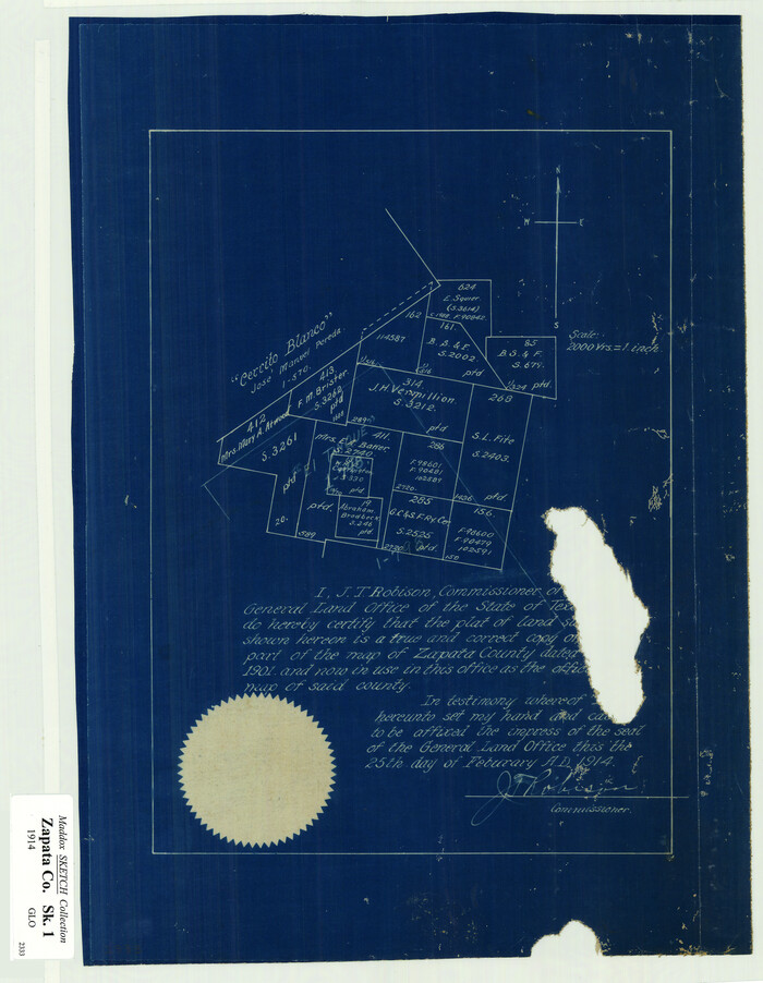 698, [Surveying Sketch of J.H. Vermillion, S.L. Fite, et al in Zapata County], Maddox Collection