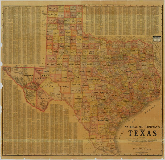 10749, National Map Company's Map of Texas showing counties, cities, towns, villages and post offices, steam and electric railways with stations and distance between stations, General Map Collection