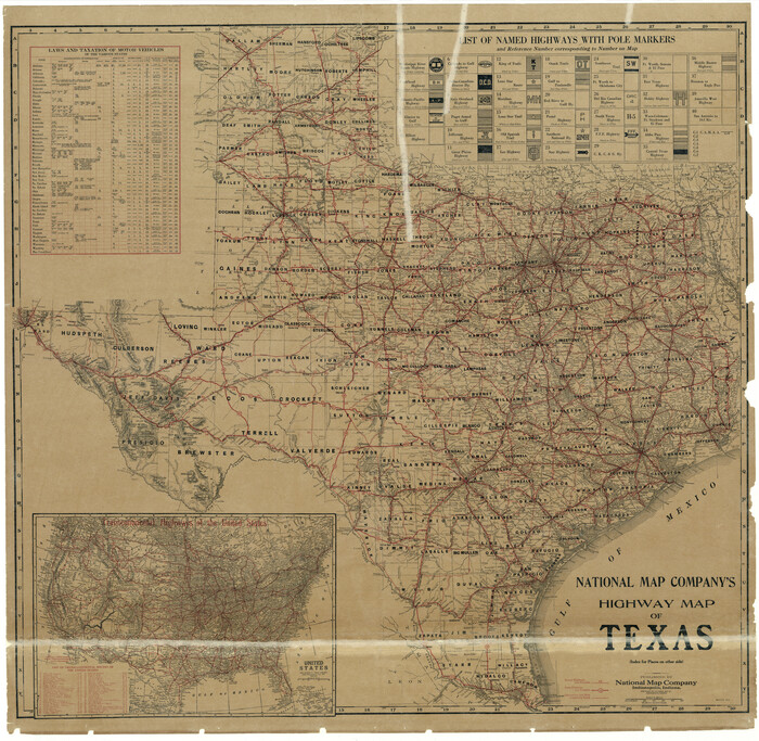 10750, National Map Company's Map of Texas showing counties, cities, towns, villages and post offices, steam and electric railways with stations and distance between stations, General Map Collection