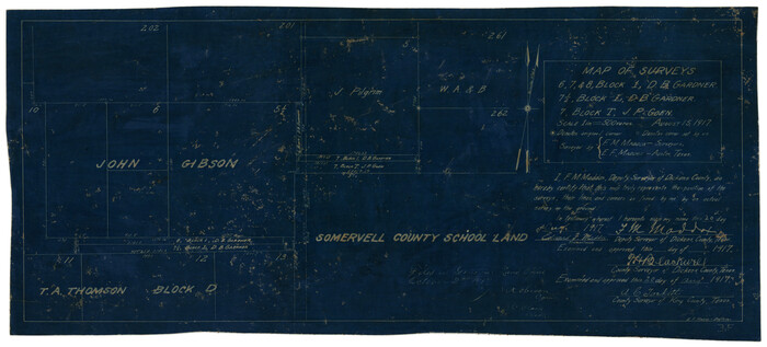 10762, Map of Surveys 6, 7, & 8, Block 1, D.B. Gardner 7 1/2, Block L, D.B. Gardner 7, Block T, J.P. Goen, Maddox Collection
