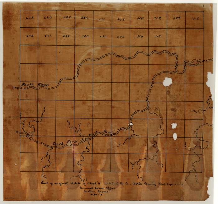 10776, Part of original sketch of Block "H" W. & N. W. Ry. Co. Cottle County, Maddox Collection