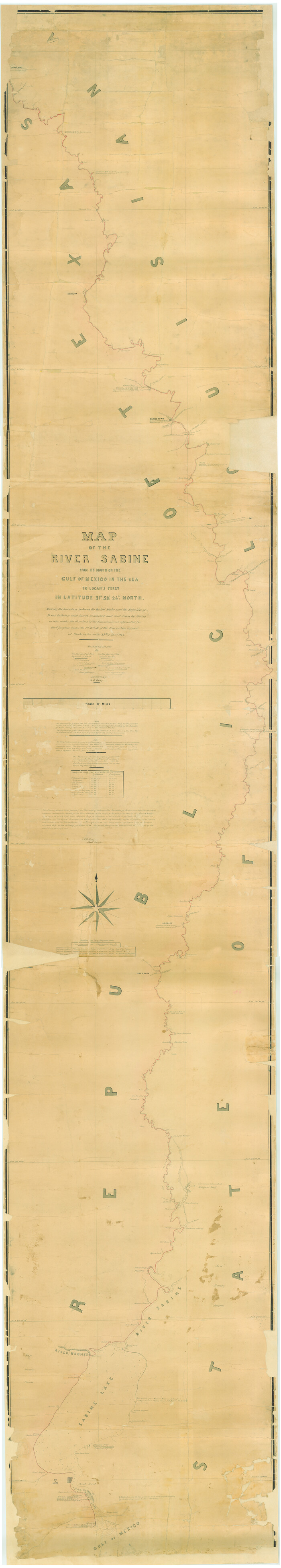 1744, Map of the River Sabine from its mouth on the Gulf of Mexico in the Sea to Logan's Ferry in Latitude 31°58'24" North, General Map Collection