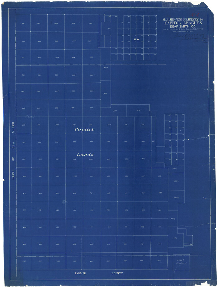 1756, Map Showing Resurvey of Capitol Leagues, Deaf Smith Co., General Map Collection

