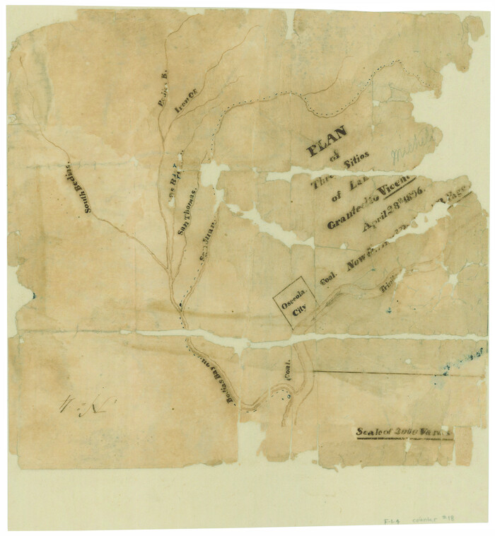 18, Plan of Three Sitios of Land Granted to Vicente Micheli, General Map Collection
