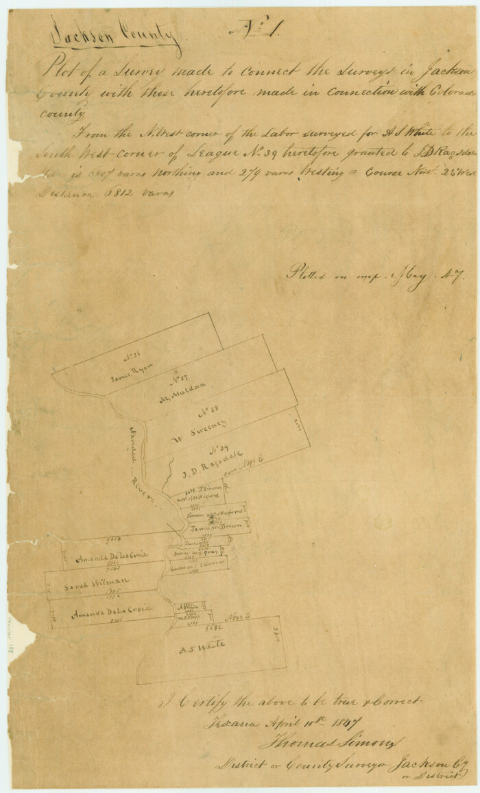 188, Plot of a survey made to connect the surveys in Jackson County with those heretofore made in connection with Colorado County, General Map Collection