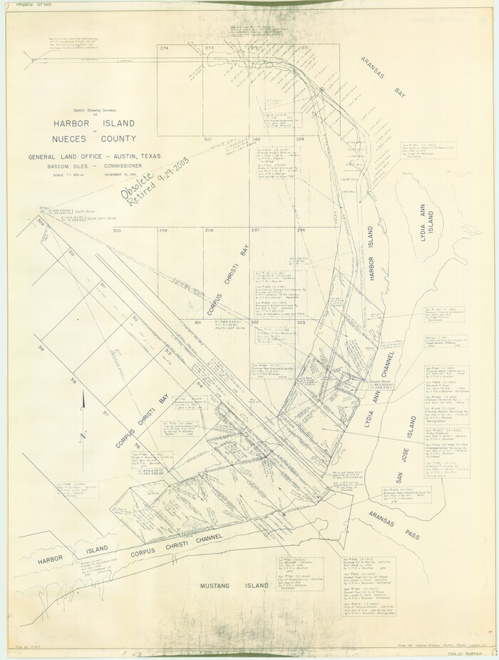 1915, Sketch Showing surveys on Harbor Island in Nueces County, General Map Collection