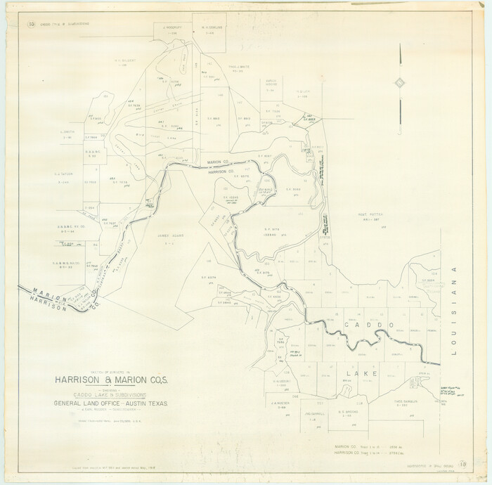 1928, Sketch of surveys in Harrison & Marion Cos. Showing Caddo Lake & Subdivisions, General Map Collection
