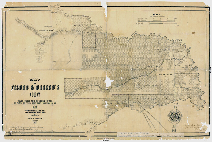 1971, Map of Fisher and Miller's Colony made from the records in the Office of the District Surveyor of Bexar comprising also all the recent surveys, General Map Collection