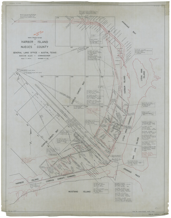 2020, Sketch showing surveys on Harbor Island in Nueces County, General Map Collection
