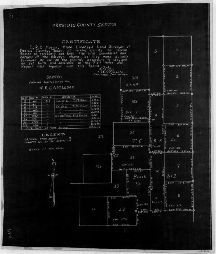 2059, Sketch Showing Surveys Made for W. R. Cartledge, General Map Collection