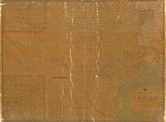 2090, Post Route Map of the State of Texas showing post offices with the intermediate distances on mail routes in operation on the 1st of March, 1907, General Map Collection