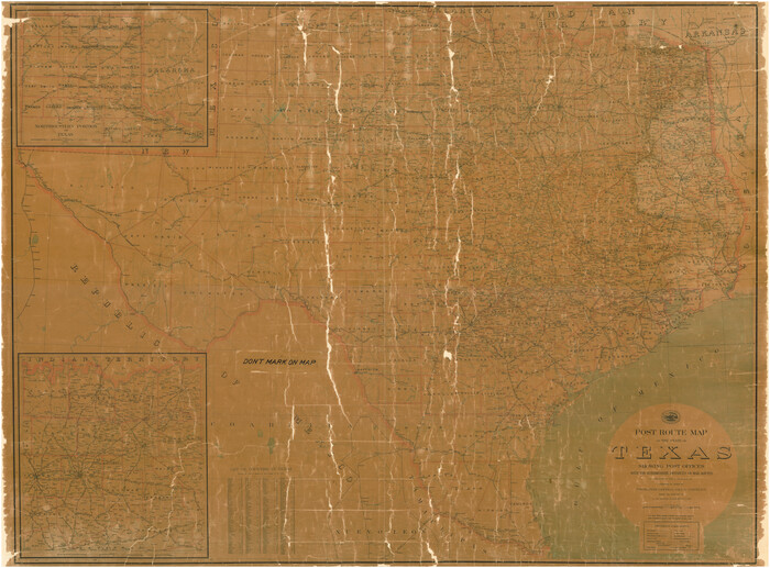 2090, Post Route Map of the State of Texas showing post offices with the intermediate distances on mail routes in operation on the 1st of March, 1907, General Map Collection
