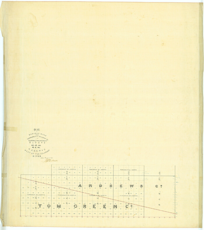 2225, Map of surveys made for the Texas & Pacific Railway Co. in Andrews & Tom Green Cos. Blocks 42, 43, 44, 45 & 46 reserve west of the Colorado River, General Map Collection