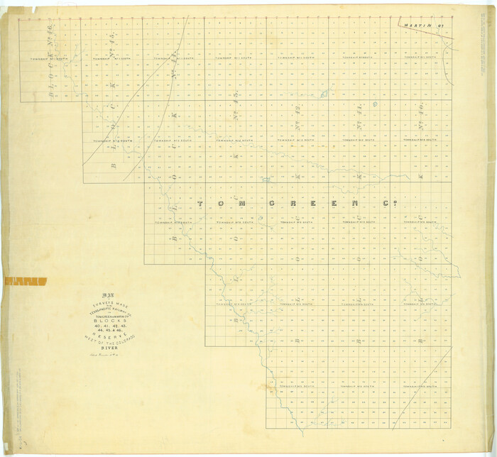 2227, Map of Surveys Made for the T&PRRCo in Tom Green & Martin Counties, Blocks 40, 41, 42, 43, 44, 45 & 46, Reserve West of the Colorado, General Map Collection