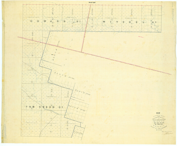 2228, Map of Surveys Made for the T&PRRCo in Howard, Mitchell & Tom Green Counties, Blocks 27, 28, 29, 30, 31, 32 & 33, Reserve West of the Colorado, General Map Collection