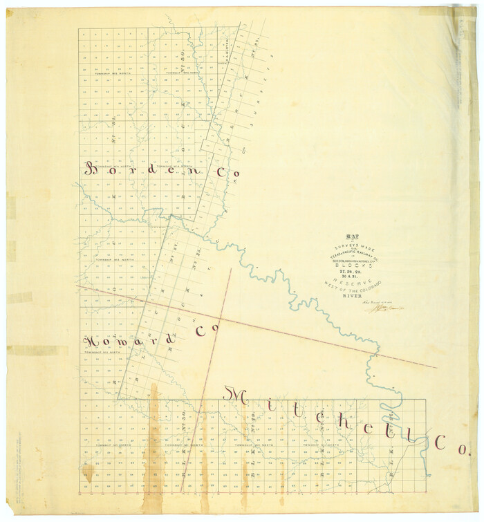 2230, Map of Surveys Made for the T&PRR in Borden, Howard & Mitchell Counties, Blocks 27, 28, 29, 30 & 31, Reserve West of the Colorado, General Map Collection