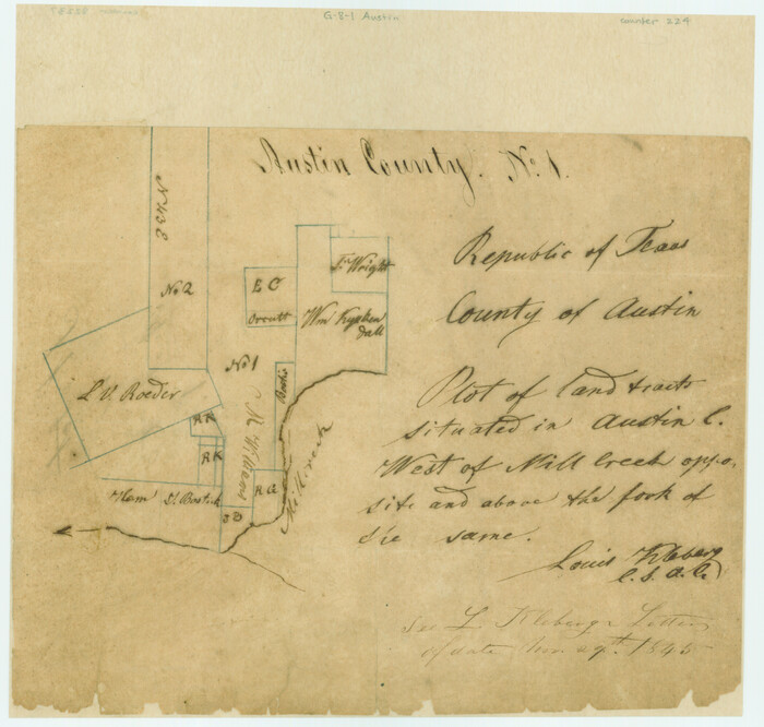 224, Plot of land tracts situated in Austin Co. west of Mill Creek opposite and above the fork of the same, General Map Collection