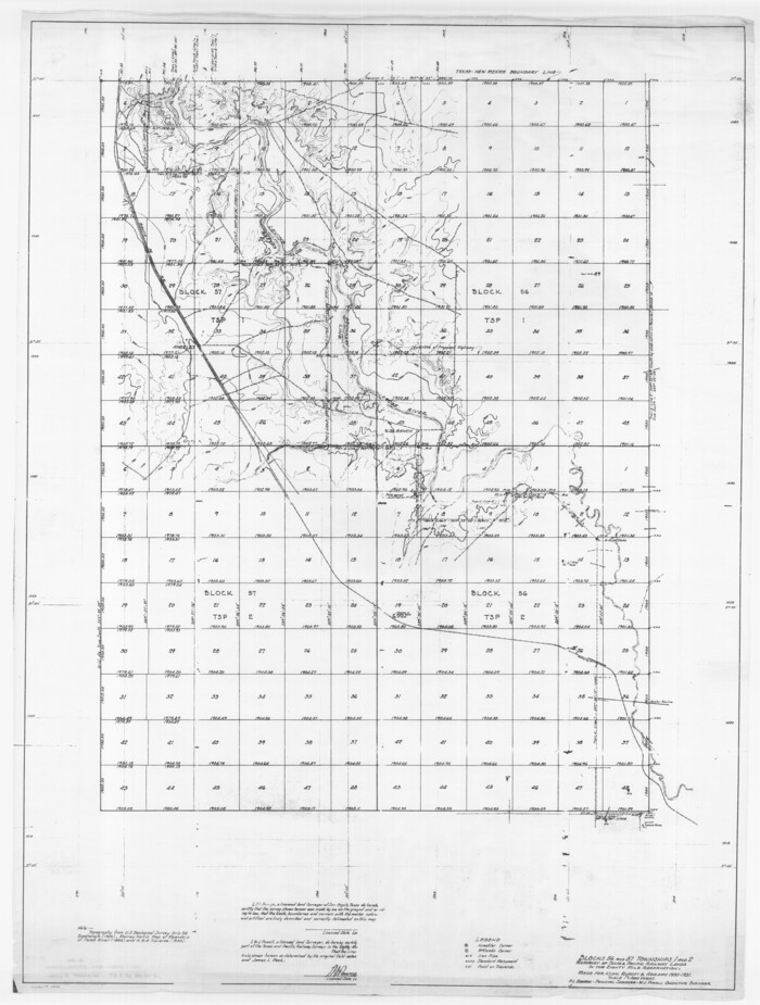 2246, Blocks 56 and 57, Townships 1 and 2, resurvey of Texas & Pacific Railway Lands in the eighty mile reservation, General Map Collection